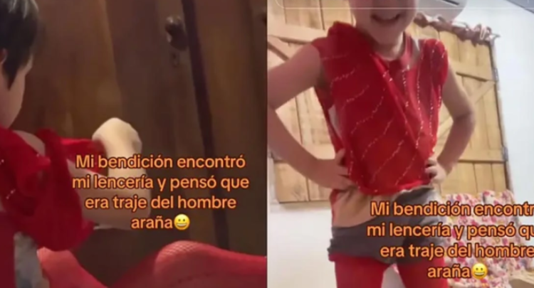 Niño se disfrazó de Spiderman con la lencería de su madre