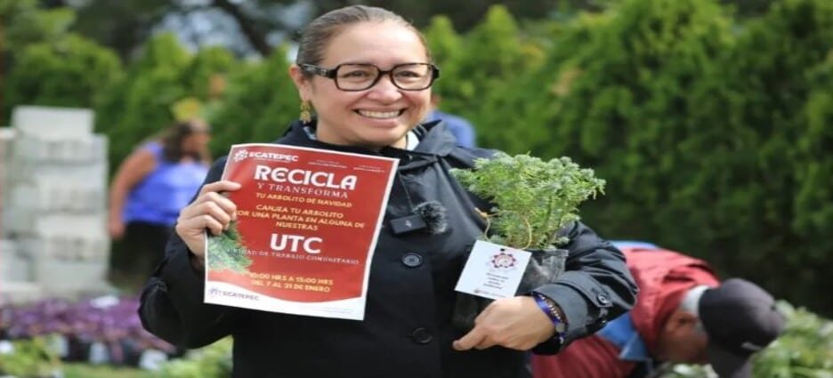 Azucena Cisneros pide a población reciclar árboles navideños en Ecatepec