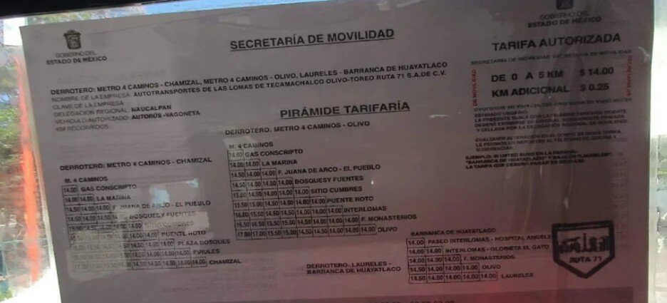 Transporte público deberá mostrar pirámide tarifaria en Edomex