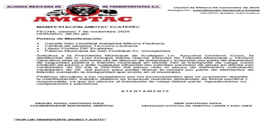 Transportistas de Ecatepec presentan sus exigencias durante Megamarcha