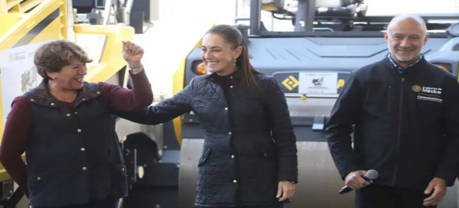 Presidenta Sheinbaum entrega trenes de repavimentación a municipios del Oriente del Edomex